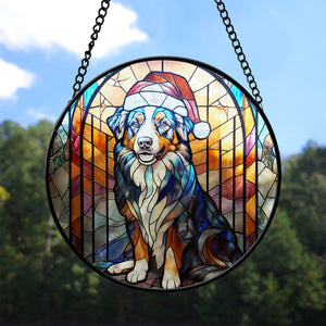 Christmas Dog Stained Glass Suncatcher | Unique Holiday Gift for Dog Lovers | Australian Shepherd