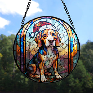 Christmas Dog Stained Glass Suncatcher | Unique Holiday Gift for Dog Lovers | Beagle