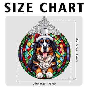 Christmas Dog Stained Glass Ornament | Unique Holiday Gift for Dog Lovers | Bernese Mountain