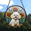 Bichon Frise Stained Glass Suncatcher, Bichon Frise Sunflower Suncatcher for Windows Stained Glass