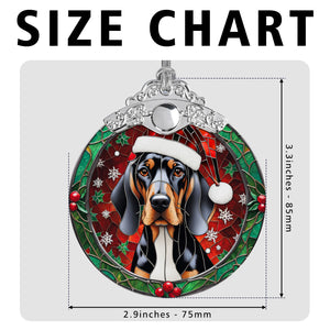 Christmas Dog Stained Glass Ornament | Unique Holiday Gift for Dog Lovers | Black and Tan Coonhound