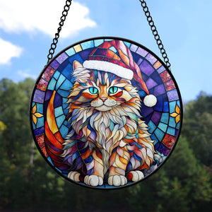 Christmas Cat Stained Glass Suncatcher | Unique Holiday Gift for Cat Lovers | Bombay Cat 02