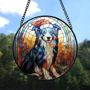 Christmas Dog Stained Glass Suncatcher | Unique Holiday Gift for Dog Lovers | Border Collie