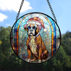 Christmas Dog Stained Glass Suncatcher | Unique Holiday Gift for Dog Lovers | Boxer