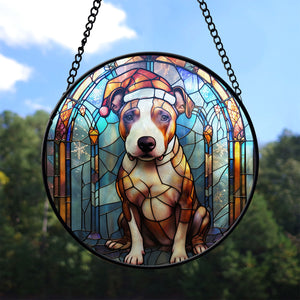 Christmas Dog Stained Glass Suncatcher | Unique Holiday Gift for Dog Lovers | Bull Terrier