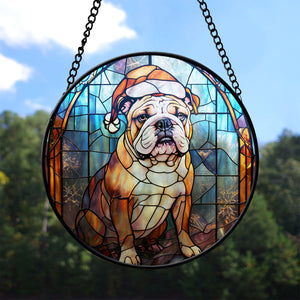 Christmas Dog Stained Glass Suncatcher | Unique Holiday Gift for Dog Lovers | Bulldog