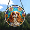 Cavalier King Charles Spaniel Stained Glass Suncatcher, Cavalier King Charles Spaniel Sunflower Suncatcher for Windows Stained Glass