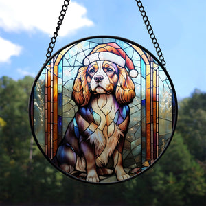 Christmas Dog Stained Glass Suncatcher | Unique Holiday Gift for Dog Lovers | Cavalier King Charles Spaniel