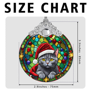 Christmas Cat Stained Glass Ornament | Unique Holiday Gift for Cat Lovers | Chartreux Cat