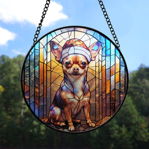 Christmas Dog Stained Glass Suncatcher | Unique Holiday Gift for Dog Lovers | Chihuahua