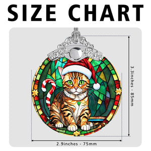 Christmas Cat Stained Glass Ornament | Unique Holiday Gift for Cat Lovers | Bengal Cat