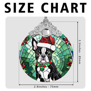 Christmas Dog Stained Glass Ornament | Unique Holiday Gift for Dog Lovers | Boston Terrier