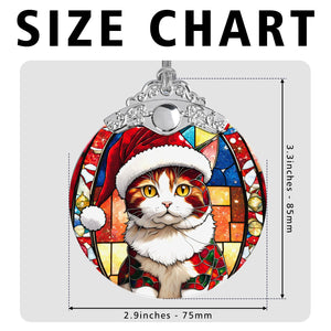 Christmas Cat Stained Glass Ornament | Unique Holiday Gift for Cat Lovers | Japanese Bobtail