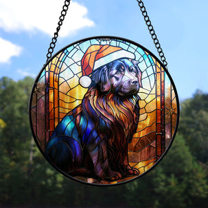 Christmas Dog Stained Glass Suncatcher | Unique Holiday Gift for Dog Lovers | Newfoundland