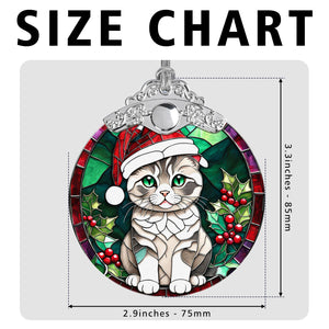 Christmas Cat Stained Glass Ornament | Unique Holiday Gift for Cat Lovers | Scottish Fold