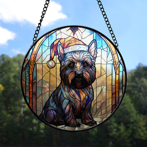 Christmas Dog Stained Glass Suncatcher | Unique Holiday Gift for Dog Lovers | Scottish Terrier