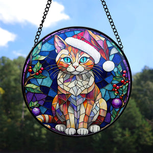 Christmas Cat Stained Glass Suncatcher | Unique Holiday Gift for Cat Lovers | Singapura Cat