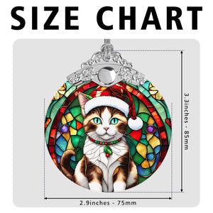 Christmas Cat Stained Glass Ornament | Unique Holiday Gift for Cat Lovers | Snowshoe