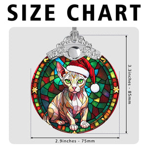 Christmas Cat Stained Glass Ornament | Unique Holiday Gift for Cat Lovers | Sphynx Cat