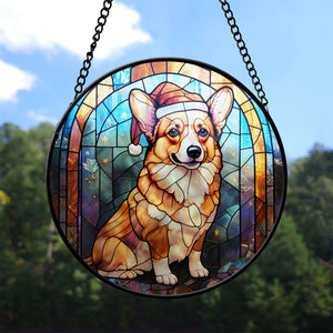 Christmas Dog Stained Glass Suncatcher | Unique Holiday Gift for Dog Lovers | Corgi