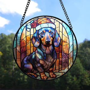 Christmas Dog Stained Glass Suncatcher | Unique Holiday Gift for Dog Lovers | Dachshund