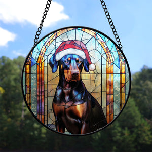 Christmas Dog Stained Glass Suncatcher | Unique Holiday Gift for Dog Lovers | Doberman