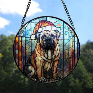 Christmas Dog Stained Glass Suncatcher | Unique Holiday Gift for Dog Lovers | English Mastiff