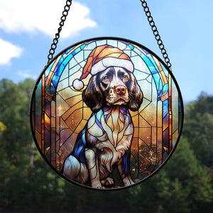 Christmas Dog Stained Glass Suncatcher | Unique Holiday Gift for Dog Lovers | English Springer Spaniel