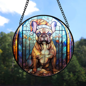 Christmas Dog Stained Glass Suncatcher | Unique Holiday Gift for Dog Lovers | French Bulldog