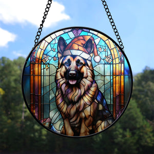 Christmas Dog Stained Glass Suncatcher | Unique Holiday Gift for Dog Lovers | German shepherd