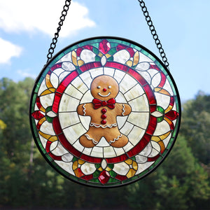 Gingerbread Stained Glass Suncatcher, Gingerbread Suncatcher for Windows Stained Glass