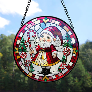 Girl Gnome Stained Glass Suncatcher, Girl Gnome Suncatcher for Windows Stained Glass A01