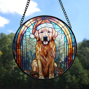 Christmas Dog Stained Glass Suncatcher | Unique Holiday Gift for Dog Lovers | Golden Retriever