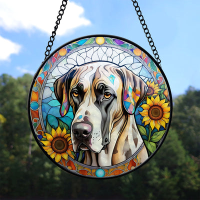 Great Dane Stained Glass Suncatcher, Great Dane Sunflower Suncatcher for Windows Stained Glass