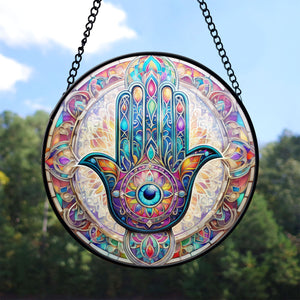 Hamsa Hand Stained Glass Suncatcher, Hamsa Hand Suncatcher for Windows Stained Glass