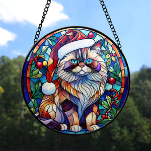 Christmas Cat Stained Glass Suncatcher | Unique Holiday Gift for Cat Lovers | Himalayan Cat