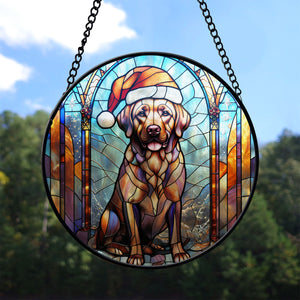 Christmas Dog Stained Glass Suncatcher | Unique Holiday Gift for Dog Lovers | Labrador Retriever