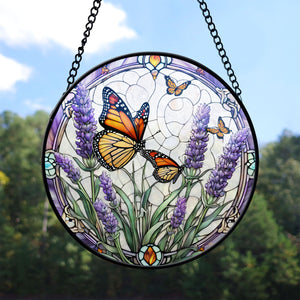 Lavender Monarch Butterfly Stained Glass Suncatcher, Lavender Monarch Butterfly Suncatcher for Windows Stained Glass