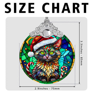 Christmas Cat Stained Glass Ornament | Unique Holiday Gift for Cat Lovers | Lykoi