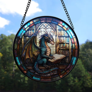 Magical dragon Stained Glass Suncatcher, Magical dragon Suncatcher for Windows Stained Glass