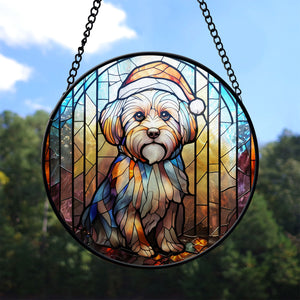 Christmas Dog Stained Glass Suncatcher | Unique Holiday Gift for Dog Lovers | Maltese