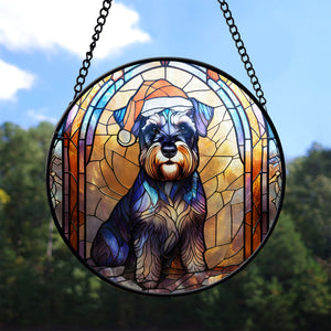 Christmas Dog Stained Glass Suncatcher | Unique Holiday Gift for Dog Lovers | Miniature Schnauzer