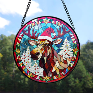 Moose Stained Glass Suncatcher, Moose  Suncatcher for Windows Stained Glass A02