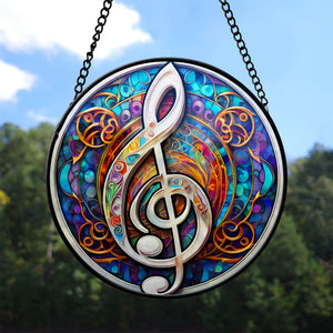 Music Clef Stained Glass Suncatcher, Music Clef Suncatcher for Windows Stained Glass