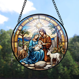 Nativity Scene Stained Glass Suncatcher, Nativity Scene Suncatcher for Windows Stained Glass A02