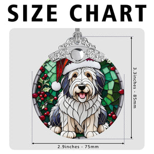 Christmas Dog Stained Glass Ornament | Unique Holiday Gift for Dog Lovers | Old English Sheepdog