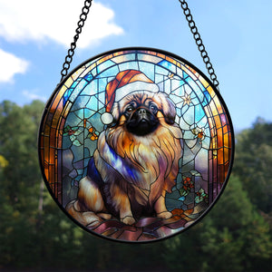 Christmas Dog Stained Glass Suncatcher | Unique Holiday Gift for Dog Lovers | Pekingese