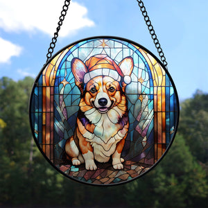 Christmas Dog Stained Glass Suncatcher | Unique Holiday Gift for Dog Lovers | Pembroke Welsh Corgi