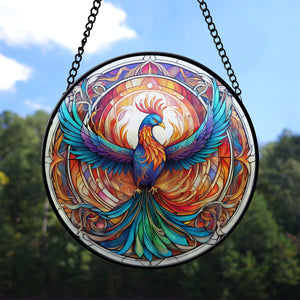 Phoenix Stained Glass Suncatcher, Phoenix Suncatcher for Windows Stained Glass