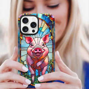 Pig Stained Glass for iPhone 16 Pro Max Case, Pig iPhone 16 Pro Max Case, Pig Phone case, Stained Glass Phone Case